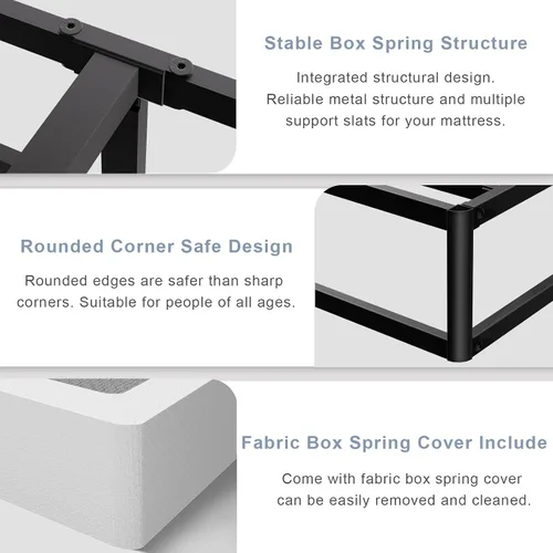 Vista 3 de Tyndall Box Spring - Base de colchón individual de metal de 7 pulgadas, base de colchón resistente de 3000 libras con cubierta de tela, fácil