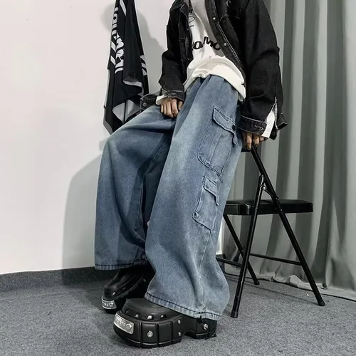 Vista 6 de Grunge Baggy Jeans Y2K Emo Alt Cargo Pant Fairycore Demin Ropa Hippie Jogger Pantalones deportivos Hippie Acubi Streetwear