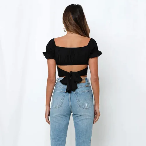 Vista 5 de Blusa corta sin tirantes de corte bajo con hombros descubiertos para mujer