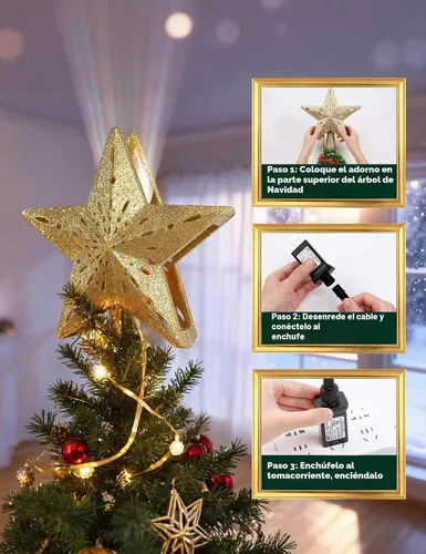 Vista 4 de DG-Direct Decoración iluminada para árbol de Navidad con 6 patrones de Purpurina dorada 6
