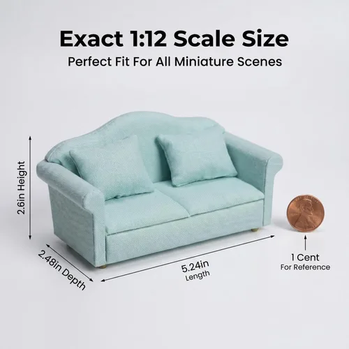 Vista 5 de Sofá de casa de muñecas, muebles en miniatura, sofá con almohadas para sala de estar, decoración de escritorio, sofá de tela, mini accesorios