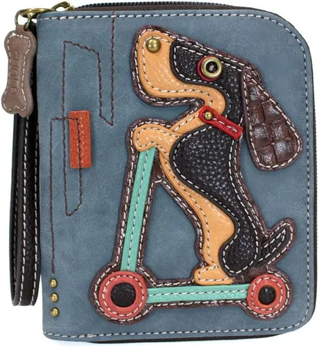 Vista 6 de Chala - Cartera con cremallera, para muñeca, 8 ranuras para tarjetas de crédito, piel sintética resistente Bluebird - Verde azulado