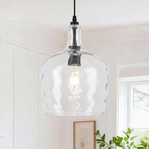 Vista 14 de Lámpara Colgante de Vidrio Moderna de Latón 1 Luz Individual con Cúpula Luminarias Colgantes para Isla de Cocina Comedor Pasillo, Diámetro 9 Latón