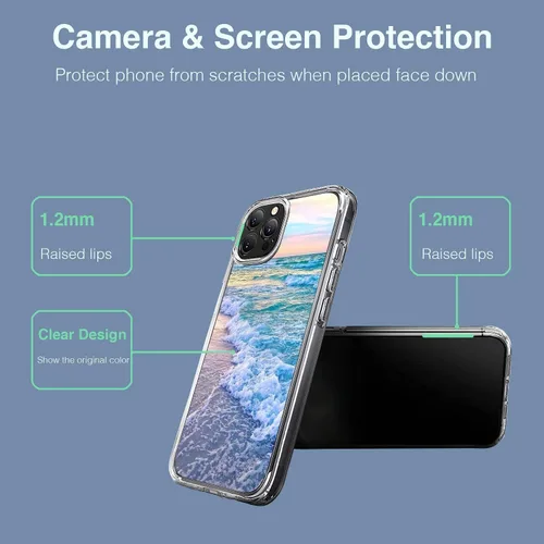 Vista 2 de Compatible con iPhone 11, funda estética Beach Wave Sunset Glow transparente, TPU suave, protección de cuerpo completo, regalo para mujeres y hombres