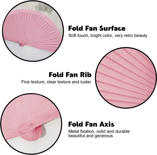 Vista 3 de Ventilador plegable de mano de 8.2 pulgadas, plegable, portátil, elegante, plegable para eventos, fiestas, reuniones de mujeres, elegancia de seda