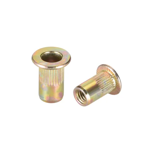 Vista 5 de uxcell Tuercas de remache de acero al carbono M3 Inserto de cabeza plana amarillo cinc plateado 50 PC