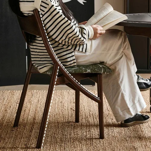 Vista 8 de sillas de comedor Silla de comedor de madera moderna tapizada con respaldo ancho curvado cocina moderna