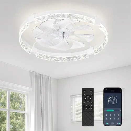 Vista 13 de LEDIARY Ventiladores de techo modernos de 20 pulgadas con luces y control remoto, ventilador de techo regulable de perfil bajo, ventilador de techo