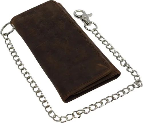 Vista 4 de CAZORO Cartera de cadena de motocicleta de Estados Unidos para hombre, 100% piel auténtica natural, bloqueo RFID triple largo, organizador de dinero