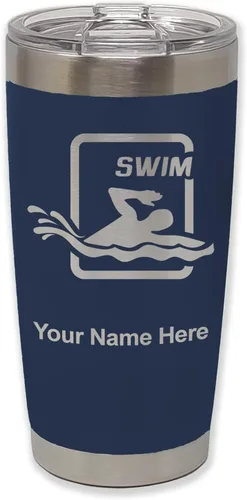 Vista 22 de LaserGram Vaso aislado al vacío de 20 onzas, para natación, grabado personalizado incluido (negro) Engraved Gift for Swimmers, Vacuum Insulated