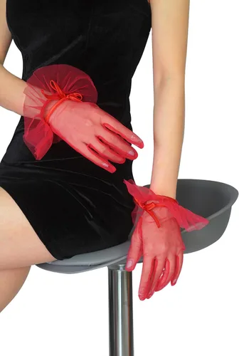Vista 4 de Guantes de tul cortos para mujer, con volantes y lazo para fiesta de té