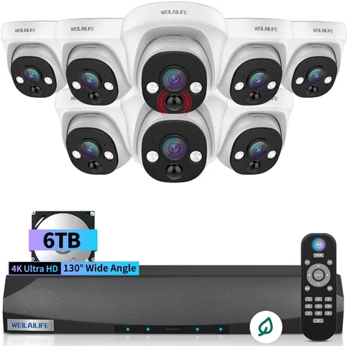 Vista 9 de 【Gran angular de 130° y 90 días de almacenamiento】Sistema de cámara de seguridad de cúpula con cable, sistemas de cámara de videovigilancia