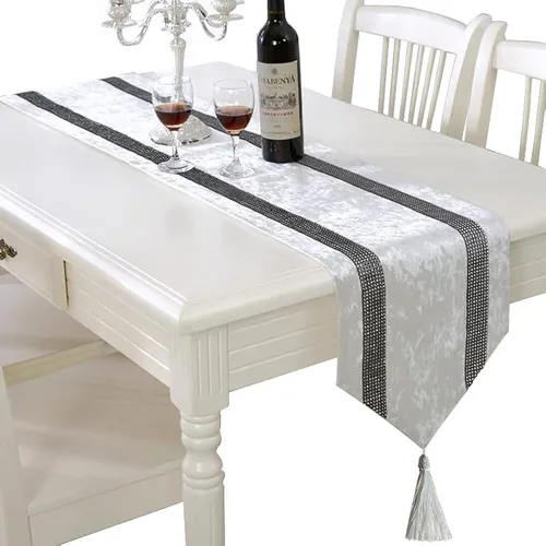 Vista 13 de Jiino Camino de mesa de 13x72 pulgadas, negro, con lentejuelas y strass, para decoración de mesa de comedor, 33x180cm