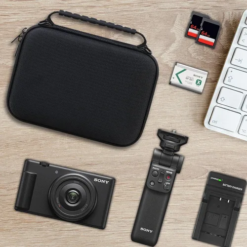 Vista 7 de Funda rígida de viaje para cámara digital Sony ZV-1F / ZV-1 / ZV-1 II, funda protectora para kit de accesorios Vlogger, trípode y micrófono