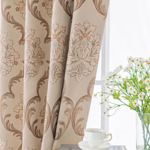 Vista 22 de Loom and Mill - Cortinas de lujo de jacquard para dormitorio, cortinas de damasco beige de 2 paneles con alzapaños, elegante cortina de ventana
