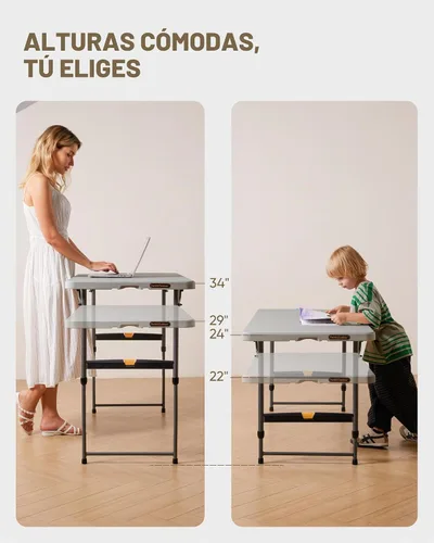 Vista 7 de FanttikOutdoor Folding Table 4 Foot Quick Adjust Portable Plastic 4 Heights Gris