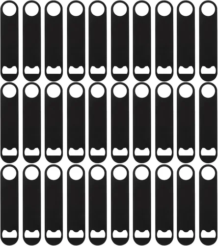 Vista 10 de 30 abridores de botellas planos de 3.5 x 1.18 pulgadas, abridor de botellas de cerveza de acero inoxidable negro, hoja de barra resistente, abridor