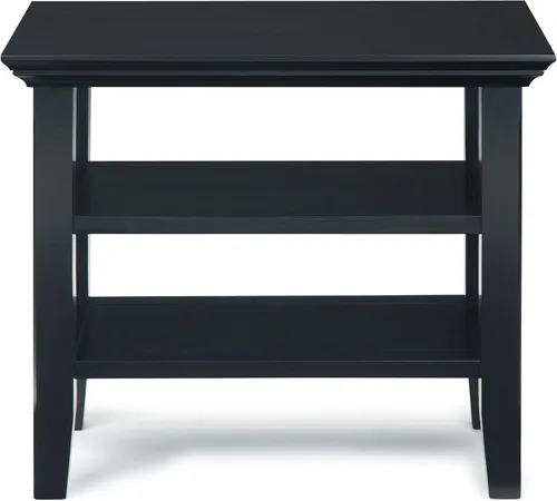 Vista 6 de SIMPLIHOME Acadian Mesa auxiliar estrecha – Mesa auxiliar rectangular de madera maciza de 14 pulgadas de ancho con 2 estantes abiertos en negro