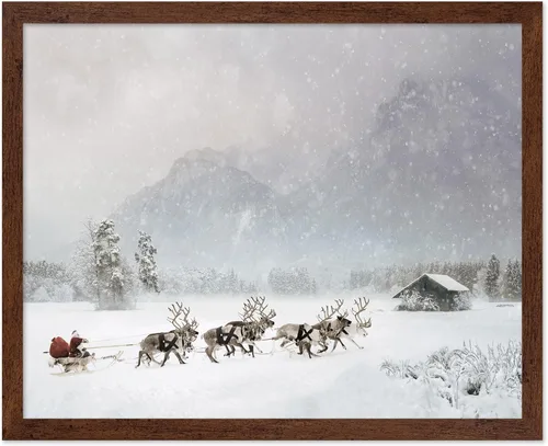 Vista 11 de Poster Master Póster Vintage de Vacaciones - Impresión Retro de Navidad - Regalo para Artista, Amigo - Papá Noel en Trineo de Renos, Invierno, Nieve