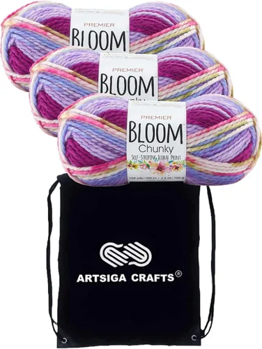 Vista 8 de Premier Yarns Bloom Chunky Hydrangea 1114-01 (6 madejas, el mismo lote de tinte) - Hilo acrílico grueso y voluminoso #5 para ganchillo y tejer