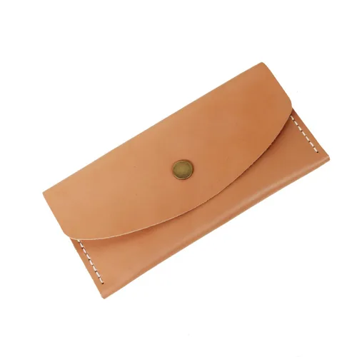 Vista 6 de Handmade Leather Multi-function Envelope Mobile Phone Card Holder Long Simple Wallet Cash(apricot)