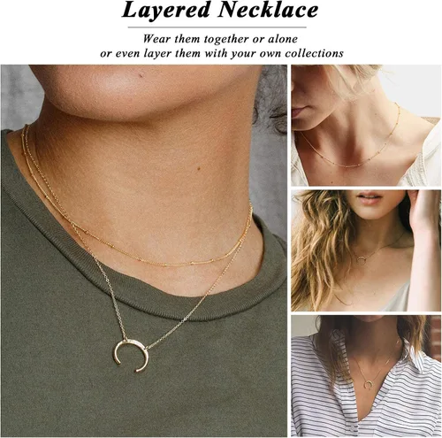 Vista 5 de Bestelly Layered Necklace for Women- 14k Gold Plated Dainty Disc Choker Necklace Coin Disc Pendant Necklace for Women