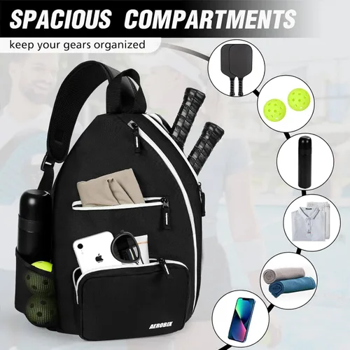 Vista 5 de Bolsa de Pickleball AEROBIX para Mujeres y Hombres, Mochila de Pickle Ball - Cremalleras Mejoradas, Gran Capacidad, Bolsillo Acolchado para Pala