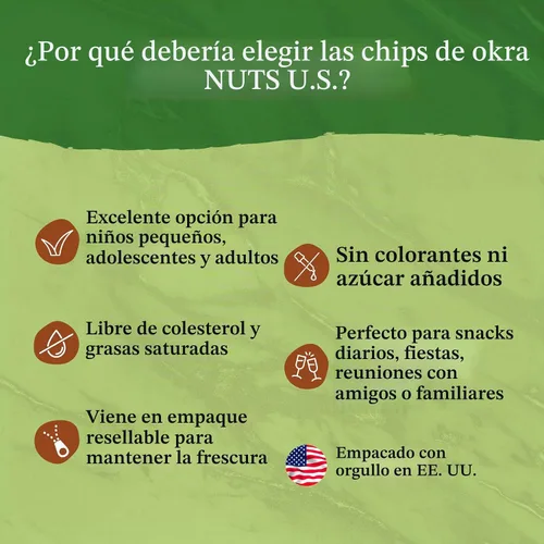 Vista 4 de NUTS U.S. - Chips de Okra Salado de mar Sin color añadido y sin azúcar añadido Natural Delicioso y saludable, chips a granel!!!