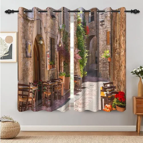 Vista 66 de Cortinas japonesas con pintura de tinta, monte Fuji, sol rojo, puesta de sol, hojas de bambú, cortinas de ventana para dormitorio, sala de estar