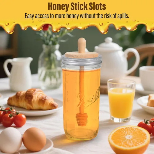 Vista 4 de Sun3drucker Wooden Mason Jar Honey Dippers (1X 32OZ Wide Mouth)