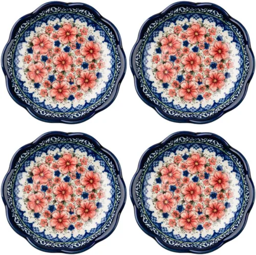 Vista 8 de Sizikato 4 platos de porcelana para aperitivos, plato de salsa de 4 pulgadas, patrón de flores exóticas
