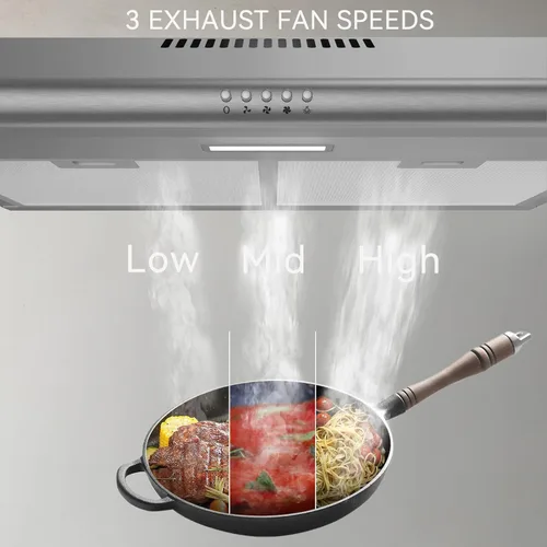 Vista 3 de Under Cabinet Range Hood, 30 inch Vent Hood With 3 Speed Exhaust Fan