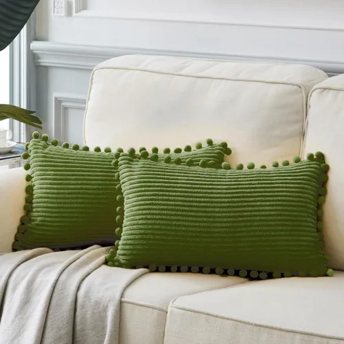 Vista 63 de Fancy Homi Juego de 2 fundas de almohada decorativas negras de 12 x 12 pulgadas con pompones para sofá y cama, decoración moderna de estilo bohemio