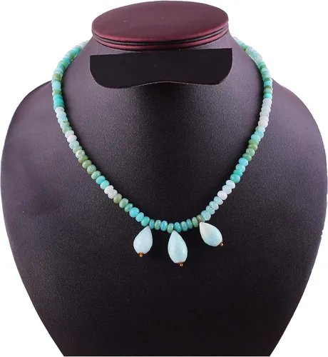 Vista 2 de Collar de cuentas de rondelle facetadas de ópalo azul natural para mujer, collar de piedras preciosas de 17 pulgadas, cuentas sueltas de 0.197 in