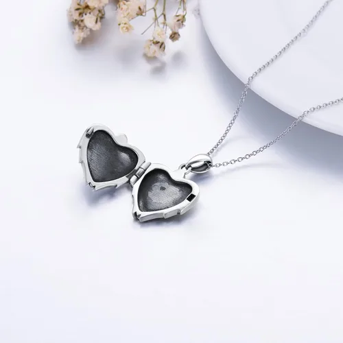 Vista 5 de Collar con medallón de corazón de ángel de la guarda que tiene 2 fotos personalizadas, medallón de fotos personalizado, para mascotas, perros