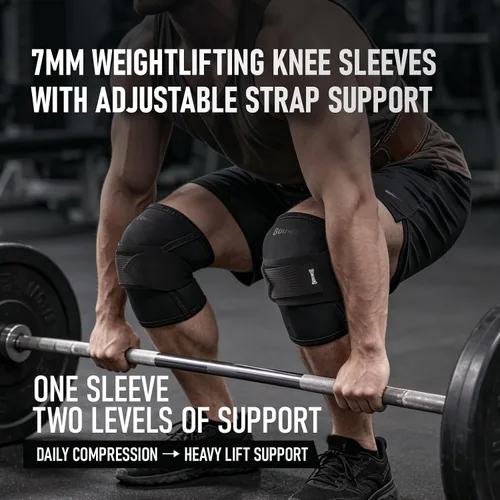 Vista 3 de Knee Sleeves for Weightlifting with Wraparound Straps 7mm Black
