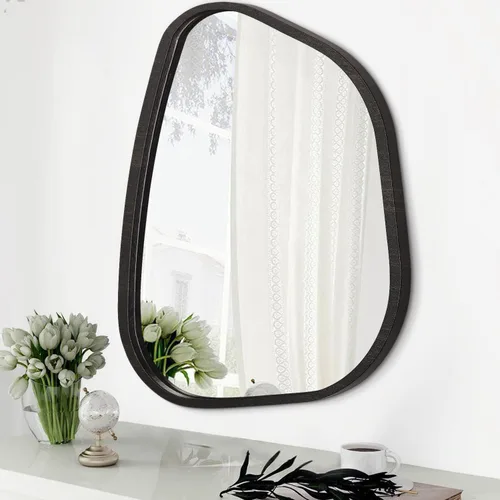 Vista 10 de Espejo asimétrico para pared, marco de madera ovalado irregular, moderno, único, espejo de pared decorativo para baño, sala de estar, dormitorio