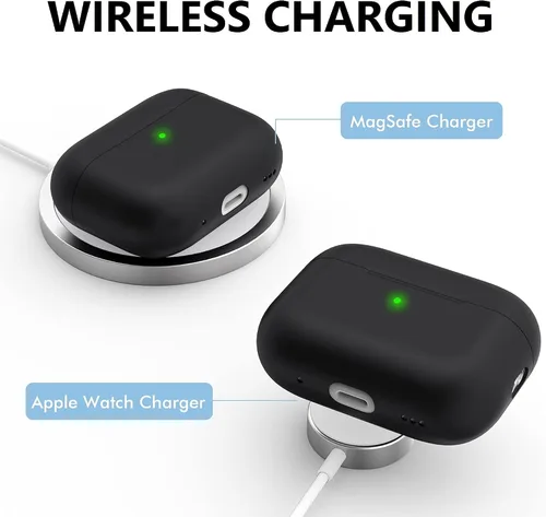 Vista 3 de Funda protectora para Airpods Pro 2 de silicona suave compatible con Apple AirPods Pro de 2ª generación 2022 LED frontal visible (negro)
