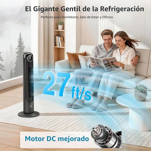Vista 2 de Antarctic Star Ventilador de torre T36, ventilador oscilante sin aspas de motor DC sin escobillas de 36 pulgadas con control remoto, 6 velocidades