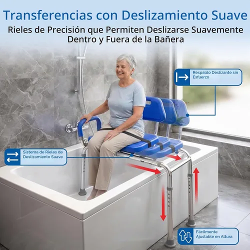 Vista 9 de Platinum Health Gateway Banco de transferencia para bañera deslizable premium con asiento giratorio acolchado (Azul)