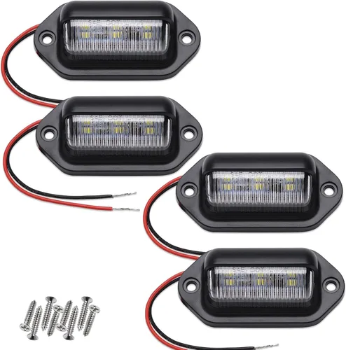 Vista 9 de 2 luces LED ámbar amarillas para placa de matrícula, 12V-24V DC impermeable 6-SMD lámpara de placa de matrícula luz trasera, para camión SUV