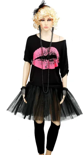 Vista 5 de Blulu 80s Costume Accessories for Women Halloween Outfit Dress Neon Leg Warmers Fishnet Gloves T-shirt Tutu Headband