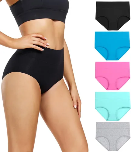 Vista 8 de wirarpa Ropa interior para mujer, de cintura alta, de algodón, suave, cobertura completa, paquete de 5