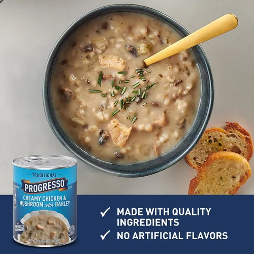 Vista 5 de Progresso Sopa cremosa tradicional de pollo y champiñones con cebada, 18.5 oz.