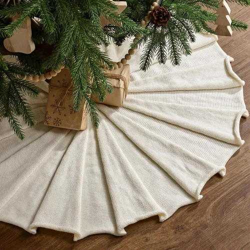 Vista 2 de Falda de árbol de Navidad de 36 pulgadas: falda de árbol de lápiz para árbol de 6 pies, diseño plisado, falda de árbol pequeño blanco crema, faldas