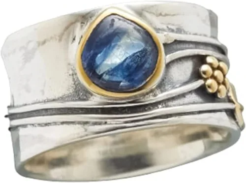 Vista 7 de Gemstone Spinner Ring for Women, 925 Sterling Silver Boho Meditation Band with Amethyst, Moonstone, Opal, Garnet, Gift for Her