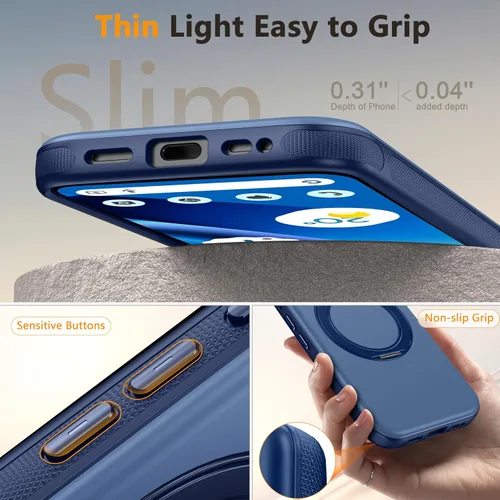 Vista 6 de Oterkin Funda para Google Pixel 10a con soporte magnético de giro de 360° [compatible con MagSafe] [antideslizante] [15 pies] a prueba de golpes