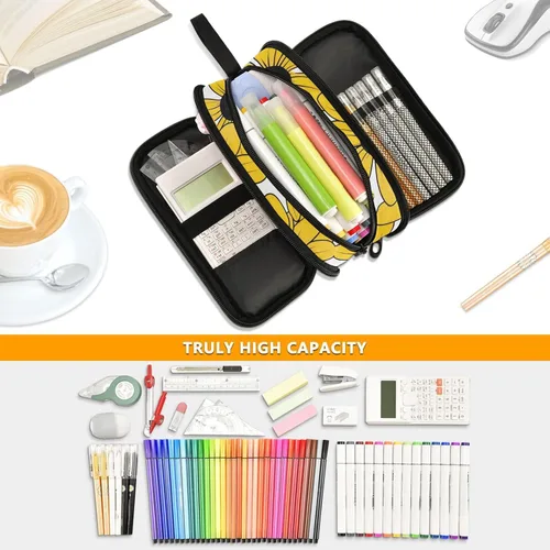 Vista 5 de Nylon Pencil Bags For Kids Black-eyed Susan Simple Line Art Valentinesnes High Capacity Big Zipper Pencil Case School Stationery for Office Adults