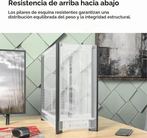 Vista 11 de Caja de PC Montech Serie HS ATX de torre media, PC para juegos, alto flujo de aire, diseño reversible, panel frontal curvo robusto de vidrio