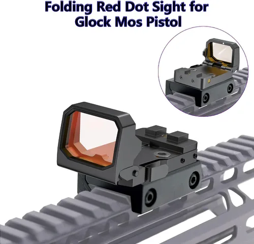Vista 2 de Mini Folding Red Dot Sight Compact Flip Up Reflex Sight for Glock MOS, 3 MOA RMR Red Dot Gun Sight Scope with Heightened Base for Pistol Handgun and